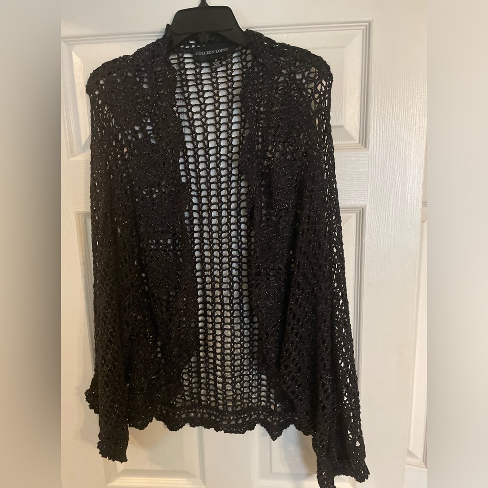Colleen Lopez Black Crochet cardigan  size medium